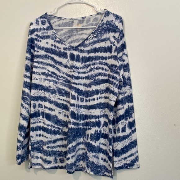 Belle by kim Gravel v neck long sleeve blue white shirt small - Picture 1 of 10